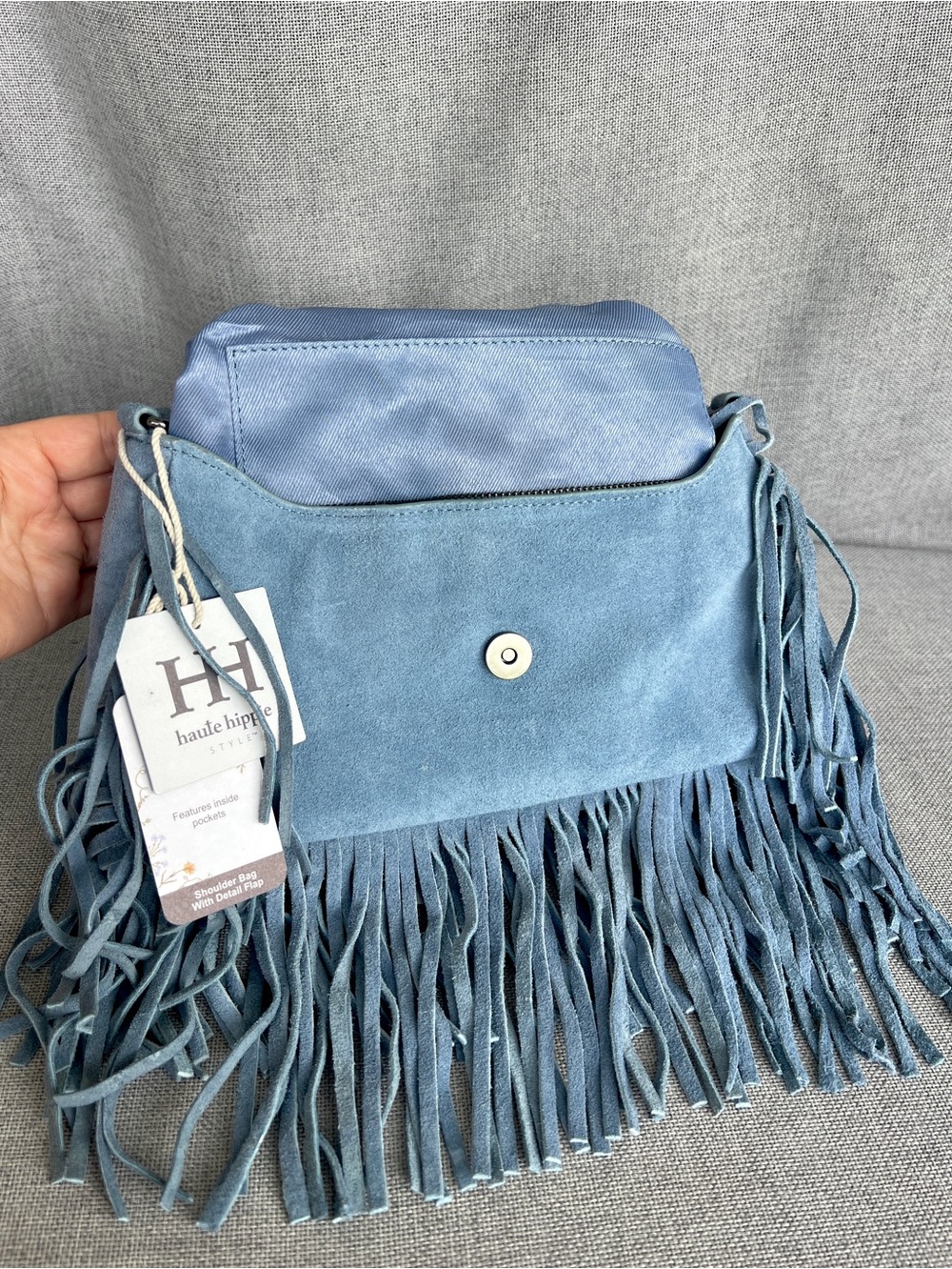Haute Hippie Genuine Suede Fringe Shoulder bag Blue - Picture 6 of 11